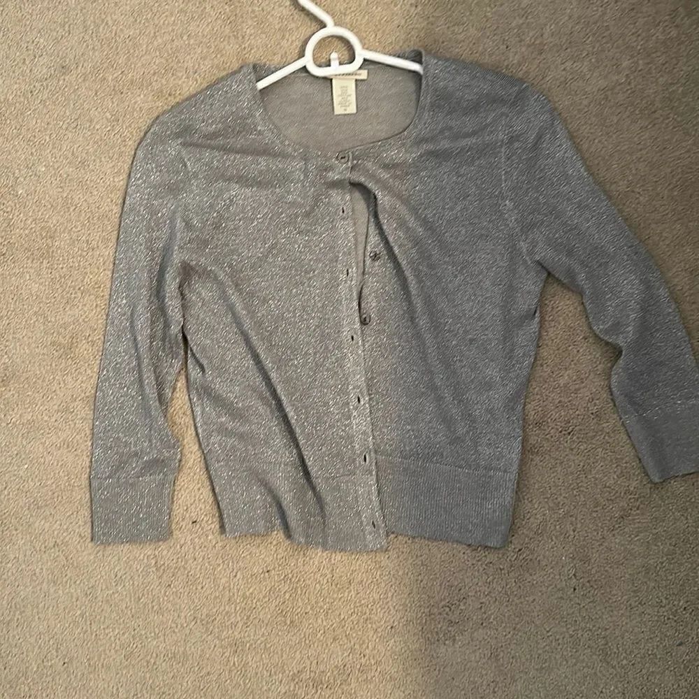 White and Warren Shimmer Cardigan Small